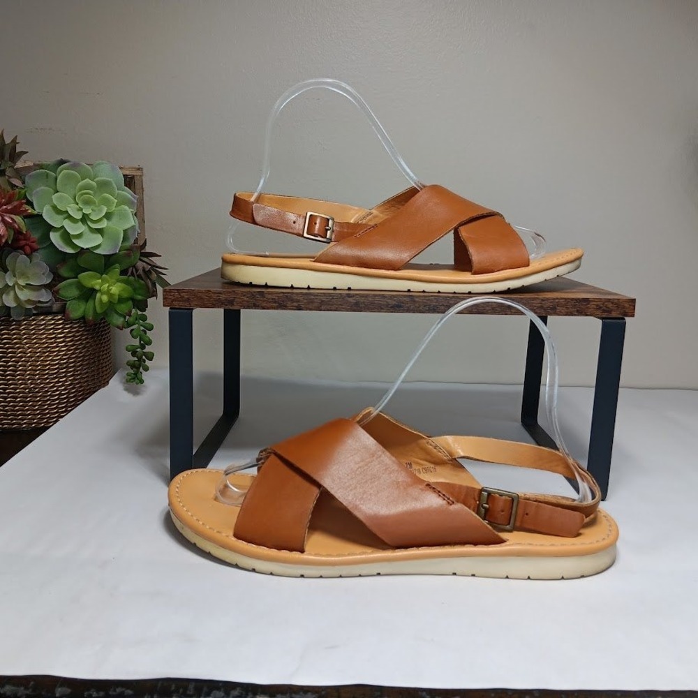 Kork-Ease Sandals Women 8 Brown Good Leather Crisscross Slingback Q32716 CBTC16